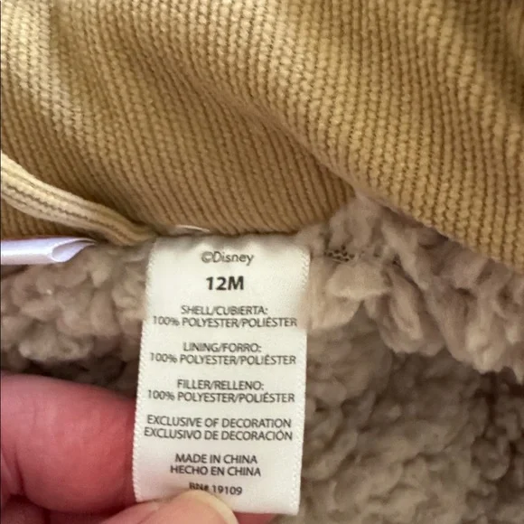 Disney Mickey Mouse NWOT Kids Tan Quilted Lined Jacket with Hood 12 M - Picture 8 of 8